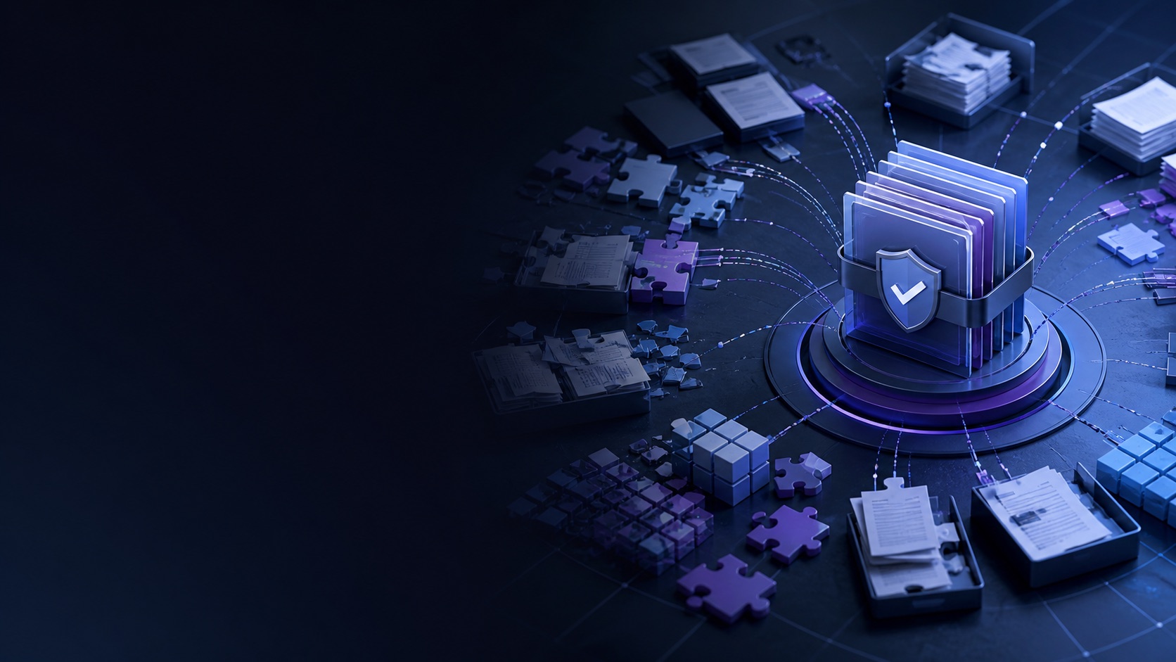 Fragmented operational records being reconstructed into a secure and controlled evidence foundation